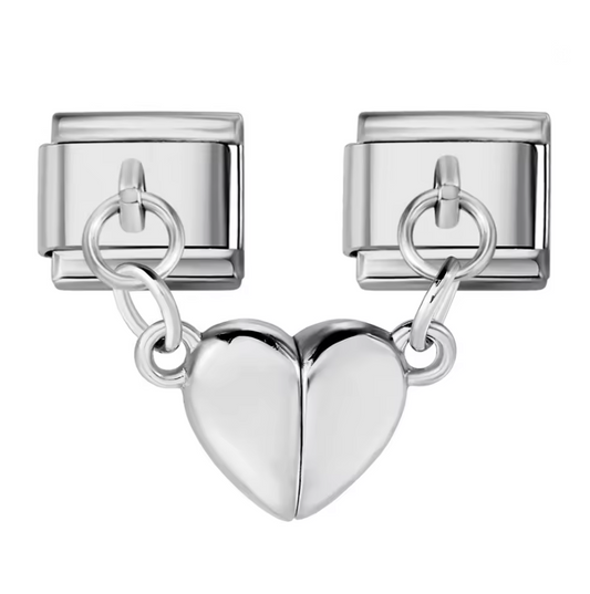 5. Ciondoli a cuore in due meta' calamitate (per bracciale Incanto)